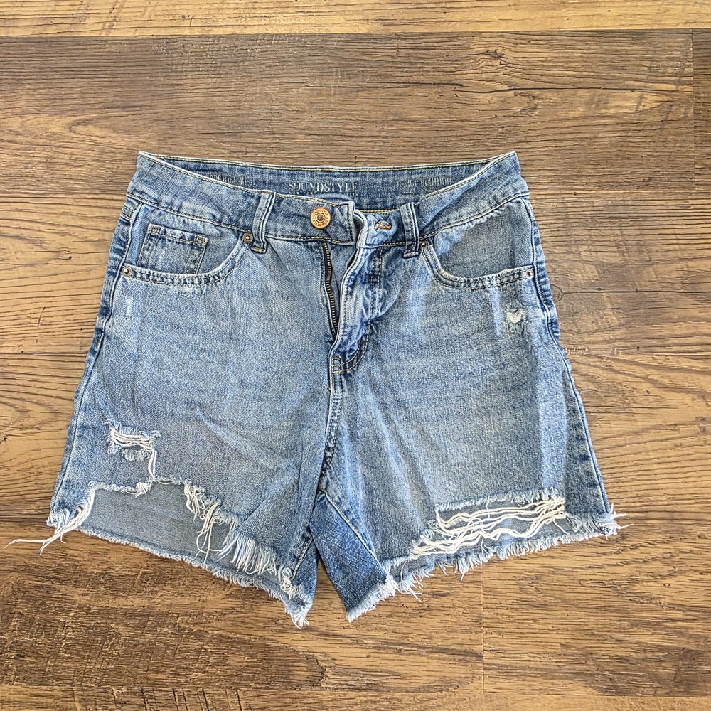 SoundStyle Denim Blue Distressed Jean Shorts